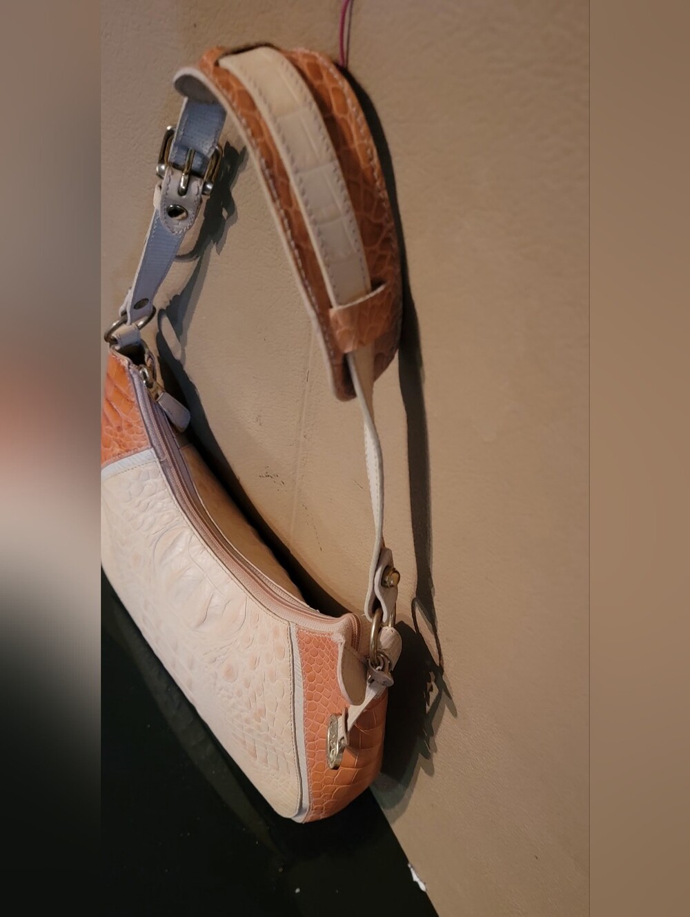 BRAHMIN Two-Tone Cream and Tan Croc-Embossed Shoulder Bag - Picture 5 of 16